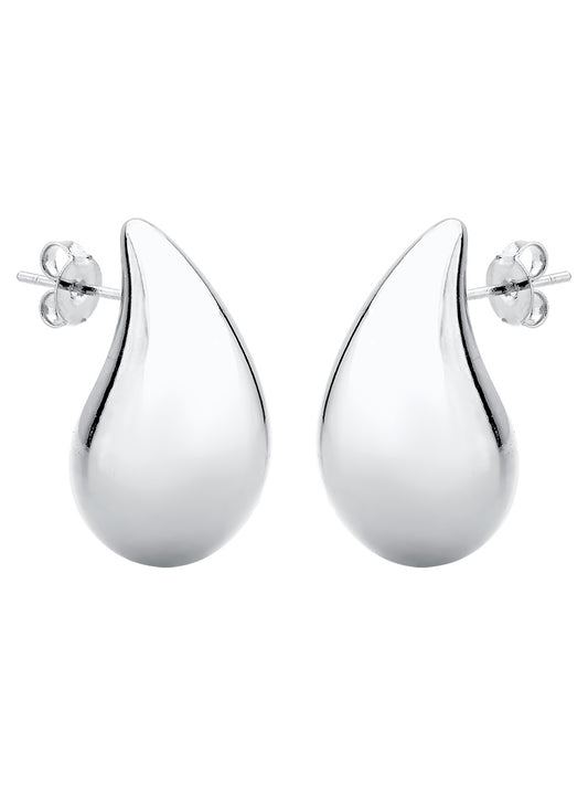 Rhodium Plated Tear Drop Stud - Medium